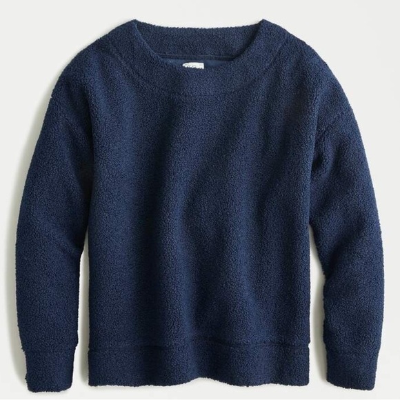 J.Crew Vintage Fleece Teddy Cropped Sherpa Pullover Sweatshirt Navy Blue Size L - Picture 1 of 9